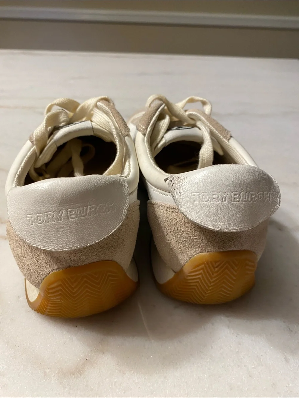 Tory Burch Cream & Beige Suede Trim Sneakers size 6.5